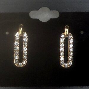 Gold CZ Paperclip Link Drop Earrings Sparkle Dangle NWT